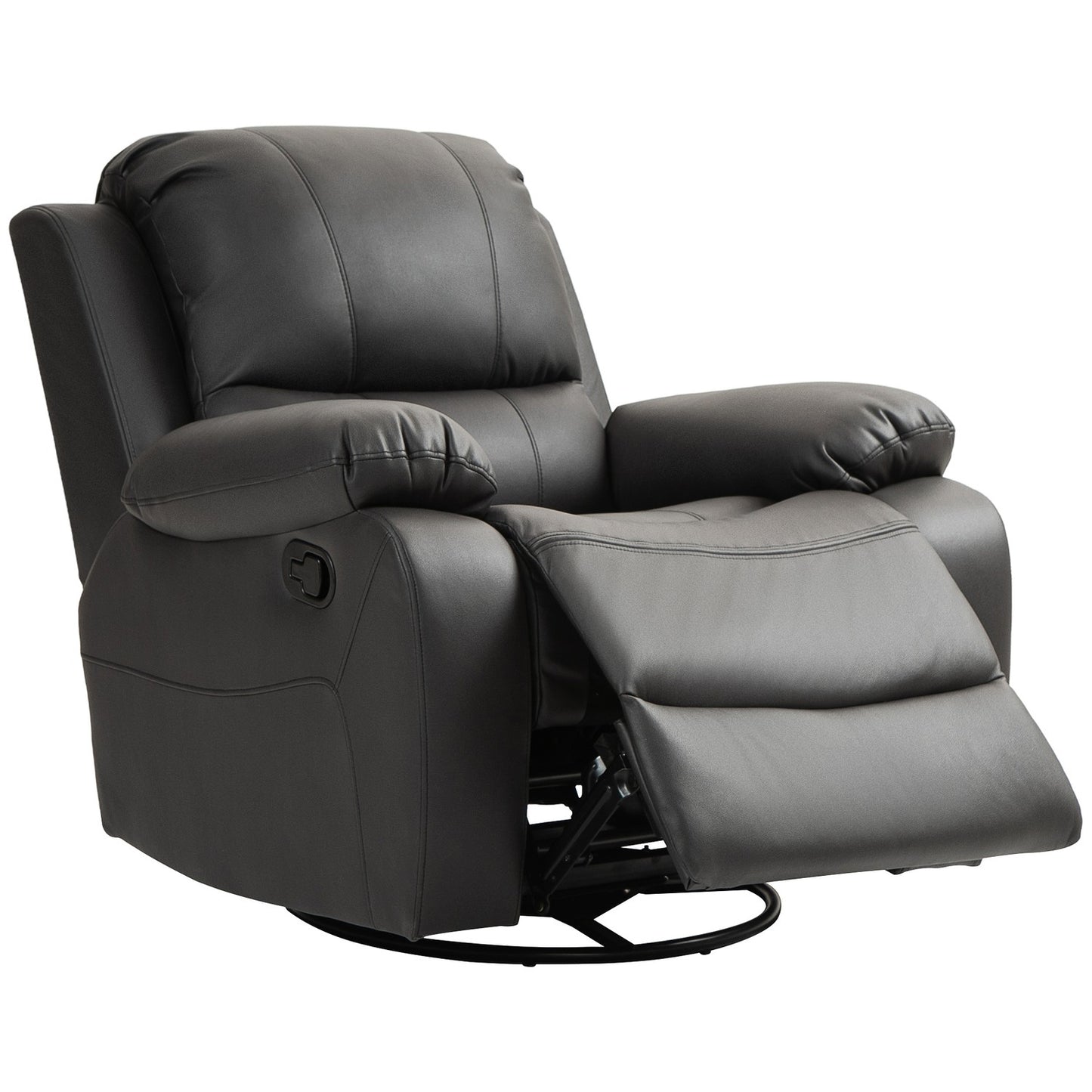 Reclining swivel TV chair with footrest, black