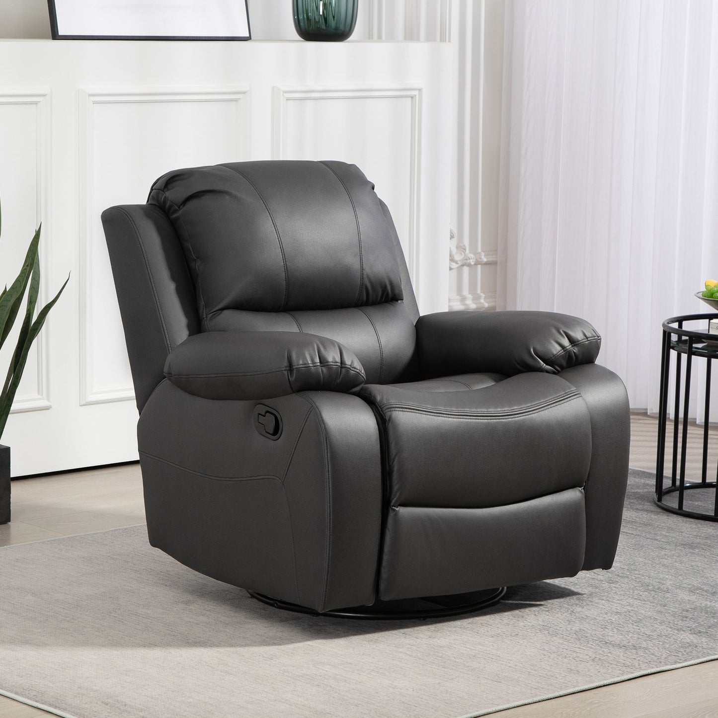 Reclining swivel TV chair with footrest, black