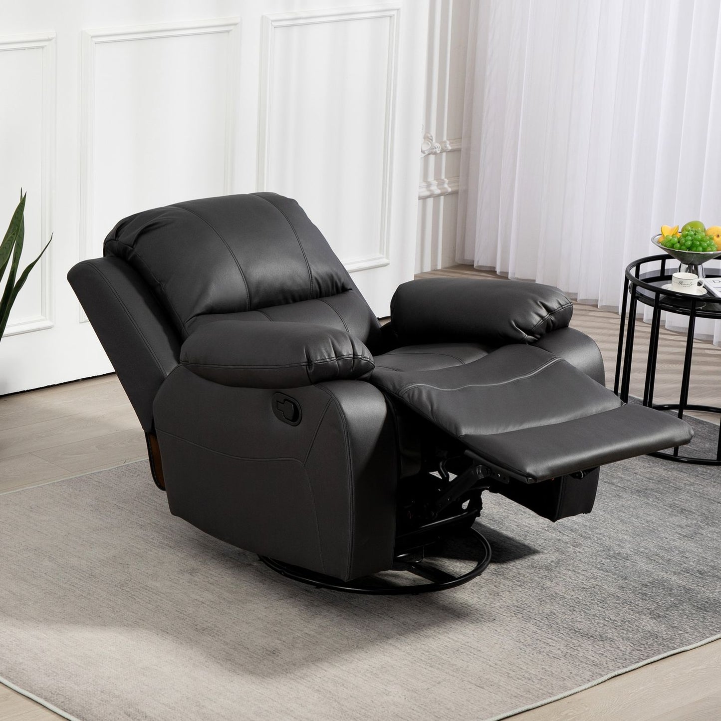 Reclining swivel TV chair with footrest, black