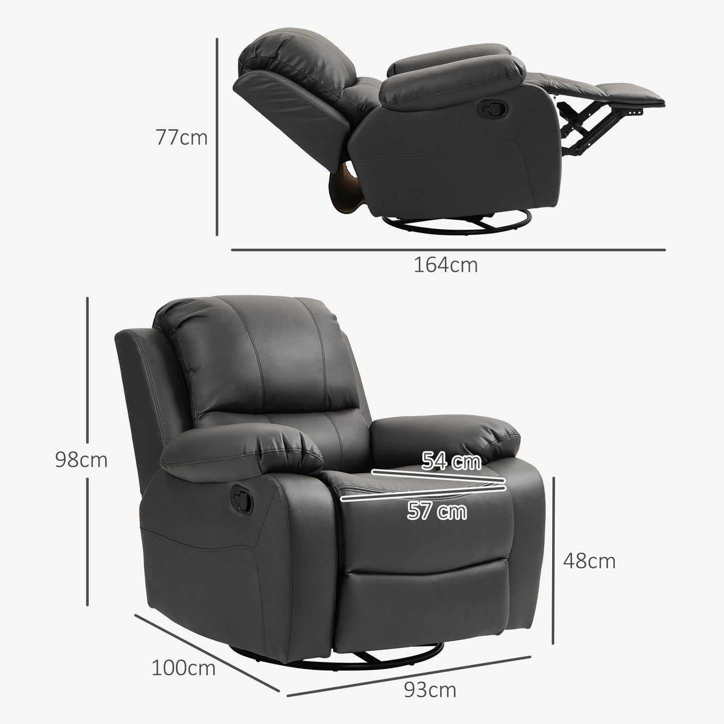Reclining swivel TV chair with footrest, black