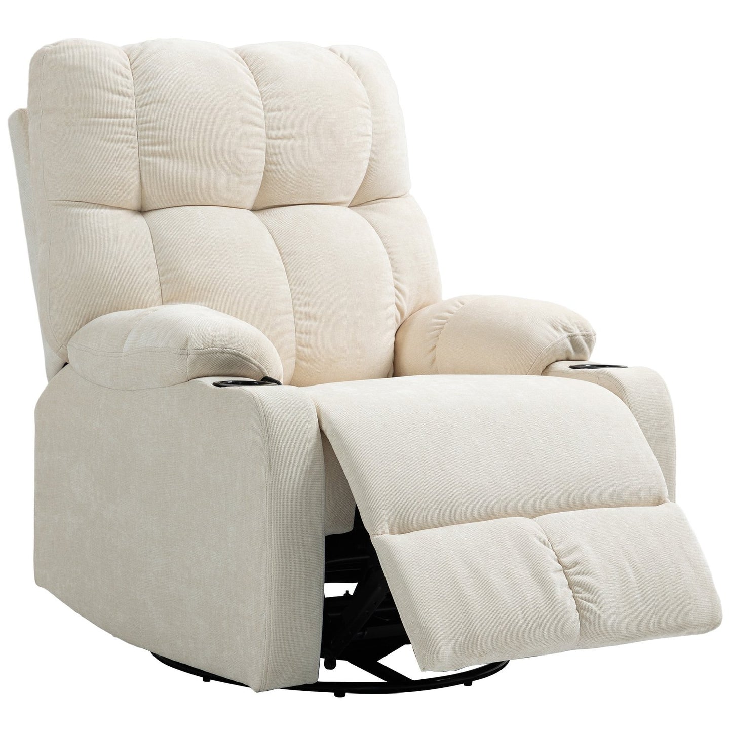 Reclining rocking TV chair with footrest and cup holder, beige