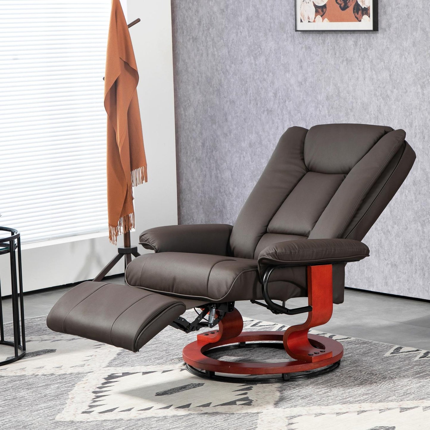 Reclining TV chair in artificial leather, Rotating, Brown, 150 kg Capacity
