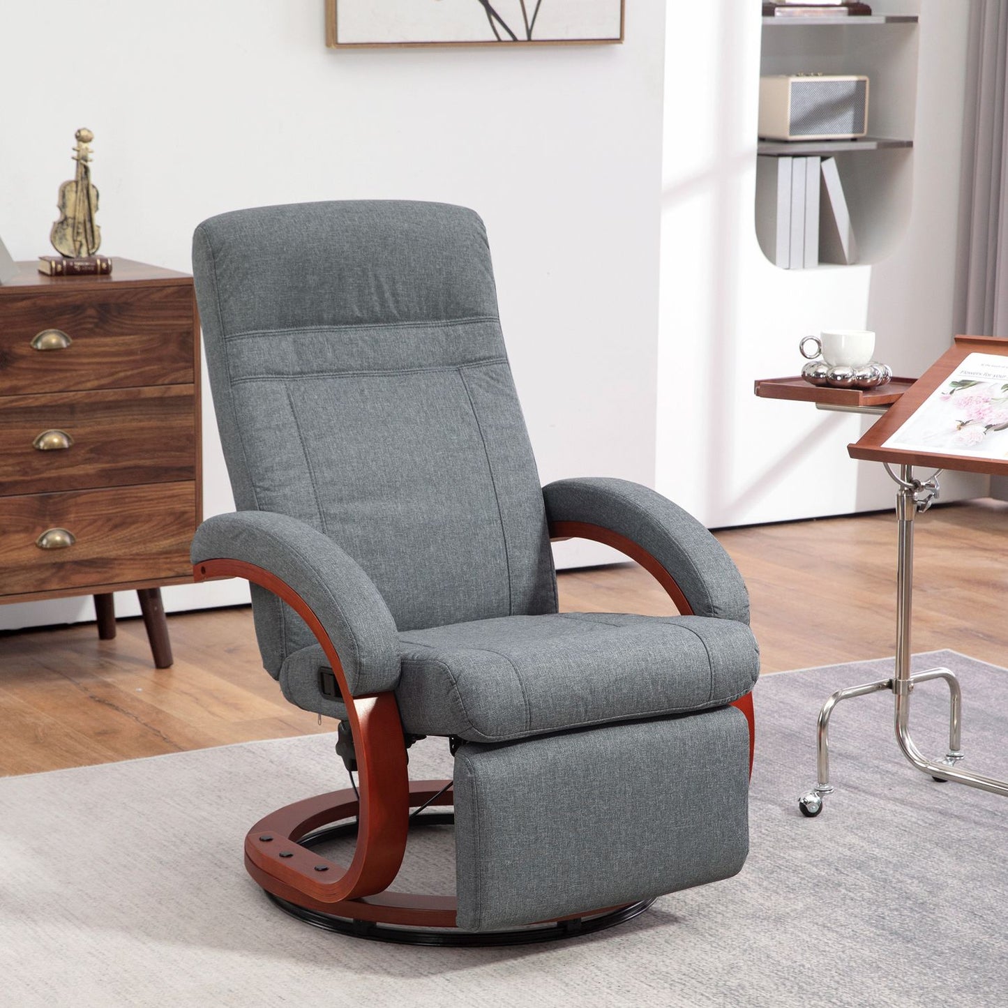 Reclining TV chair, swivel with adjustable backrest, gray fabric
