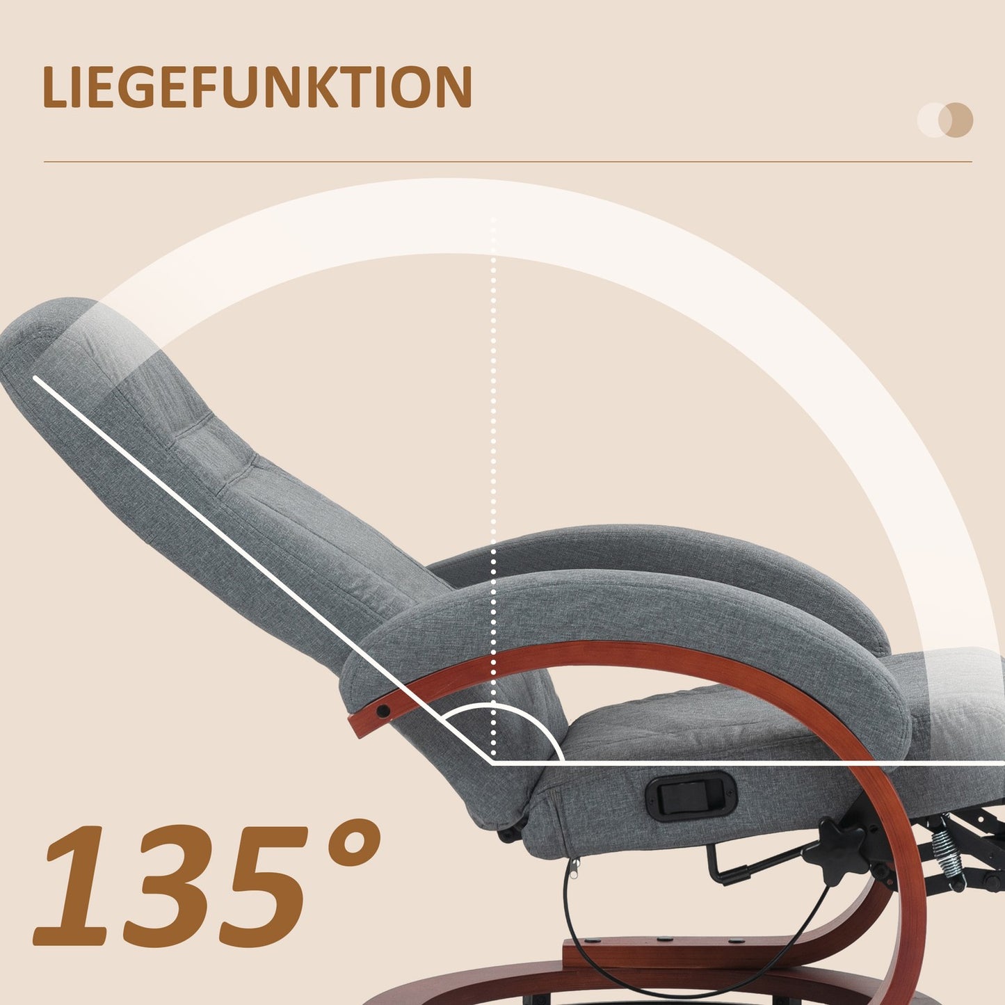 Reclining TV chair, swivel with adjustable backrest, gray fabric