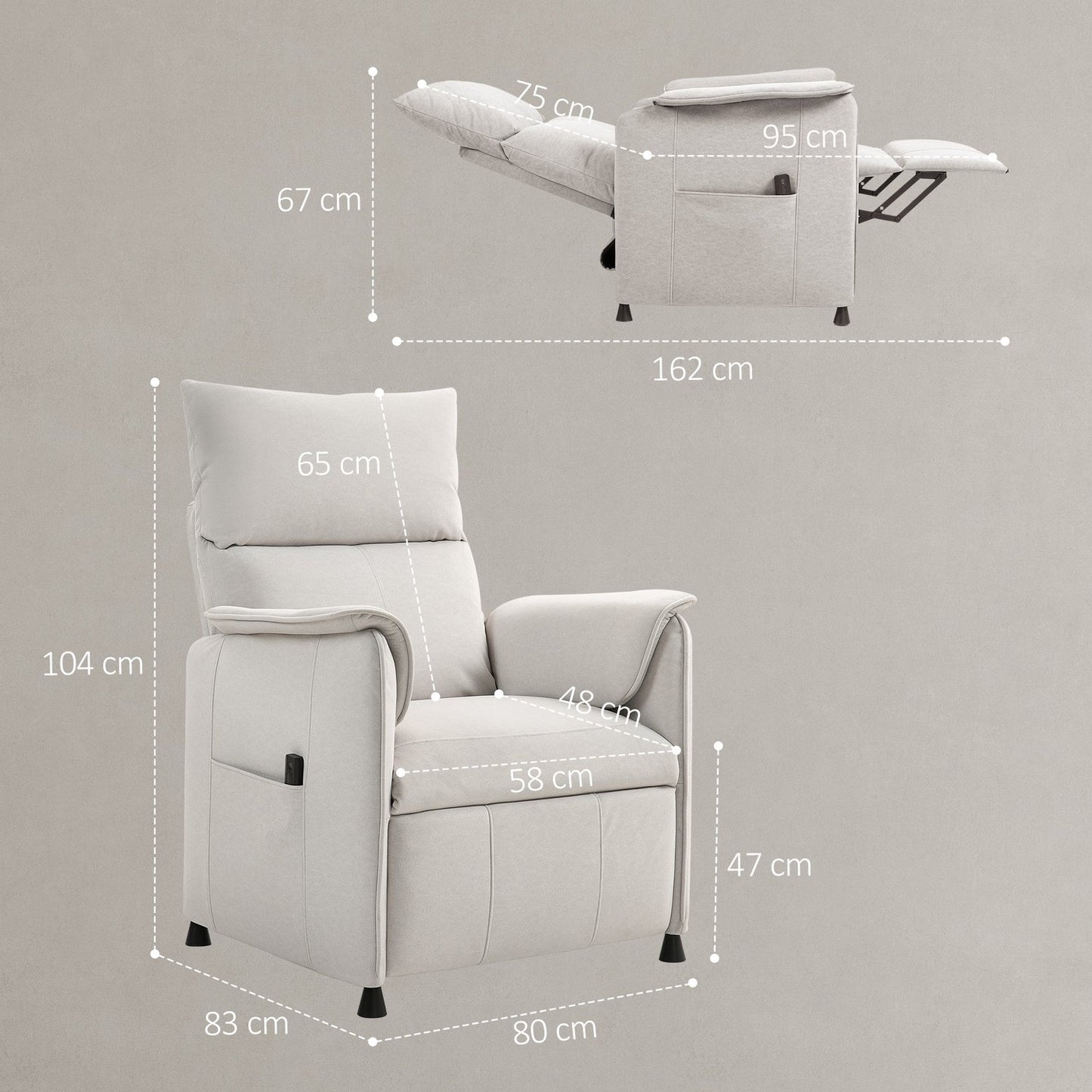 Electric recliner with silent memory function, Cream Velvet