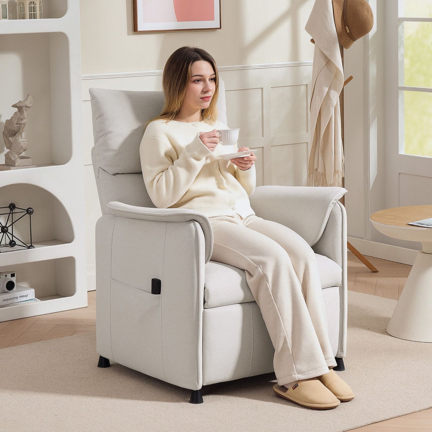 Electric recliner with silent memory function, Cream Velvet