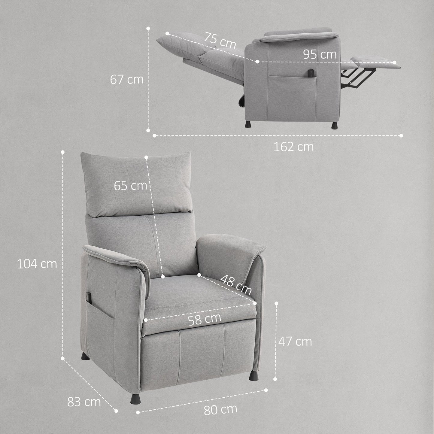 Electric recliner, quiet, memory function, gray velvet