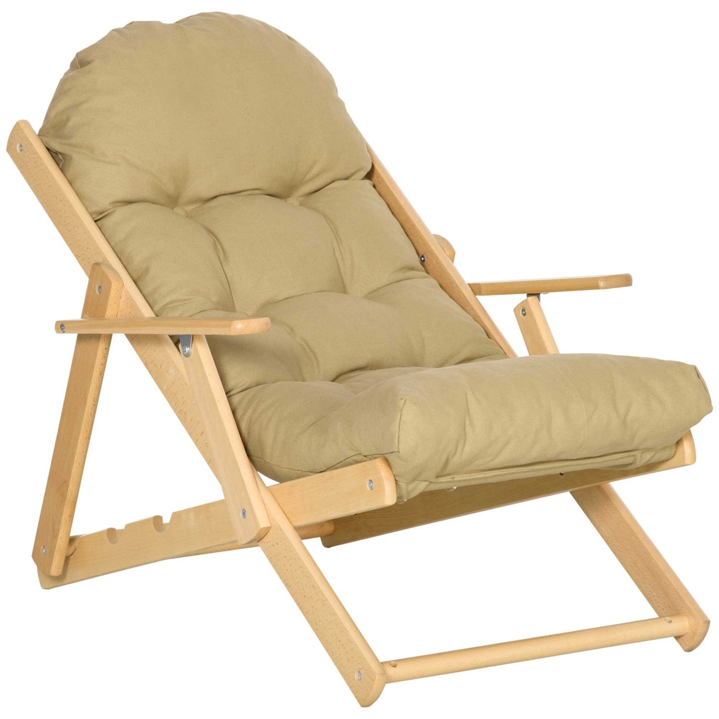 Folding lounge chair, linen upholstery, beech wood, brown