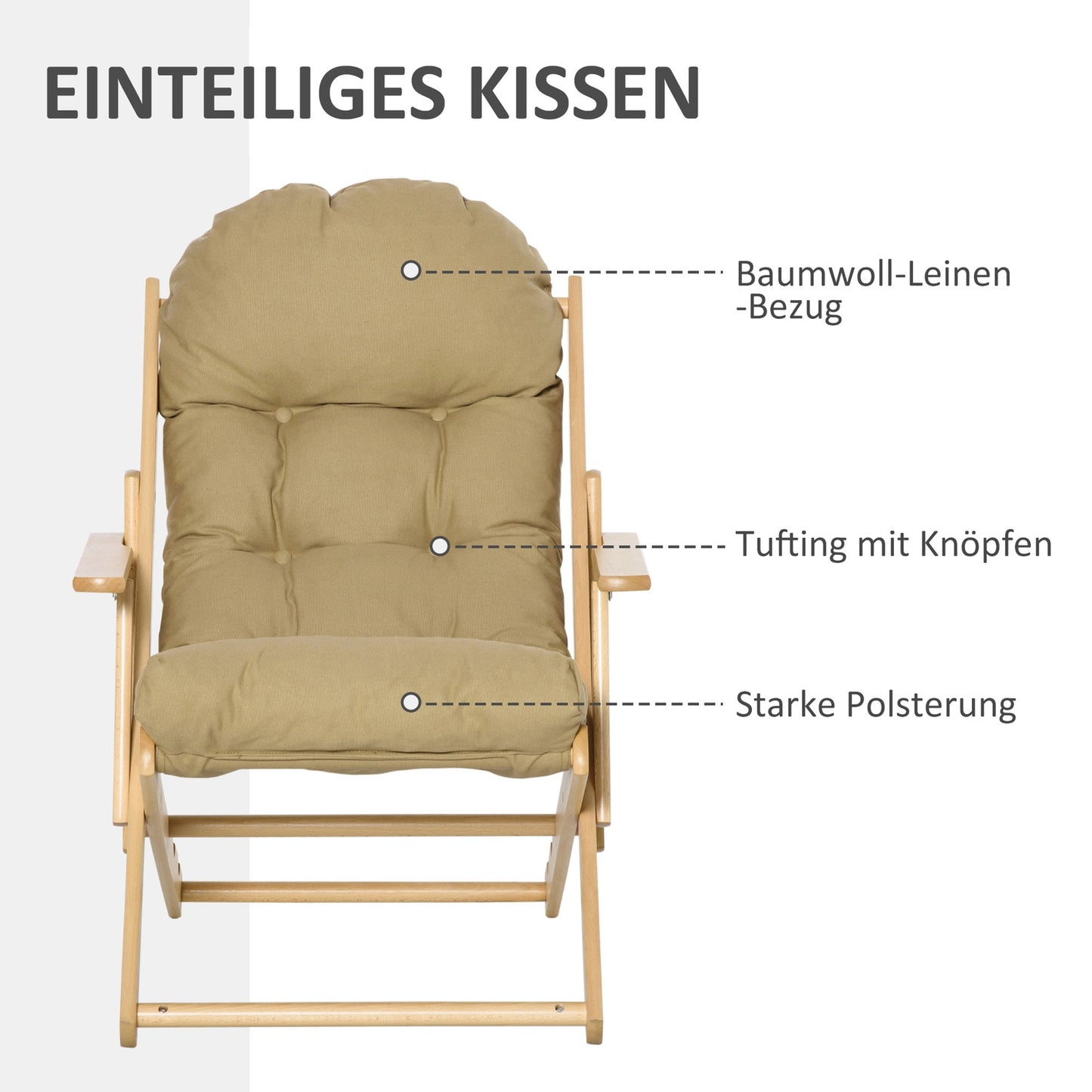 Folding lounge chair, linen upholstery, beech wood, brown