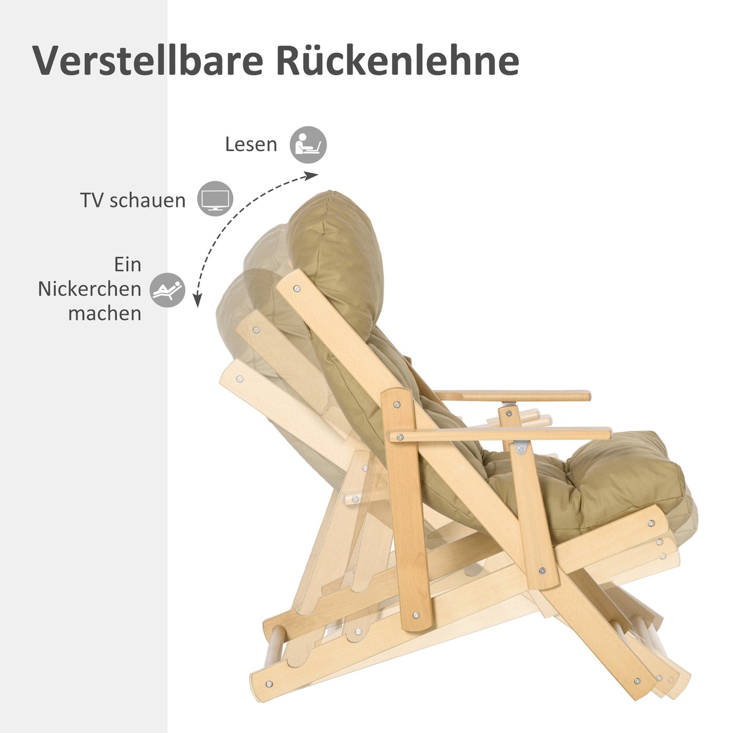 Folding lounge chair, linen upholstery, beech wood, brown