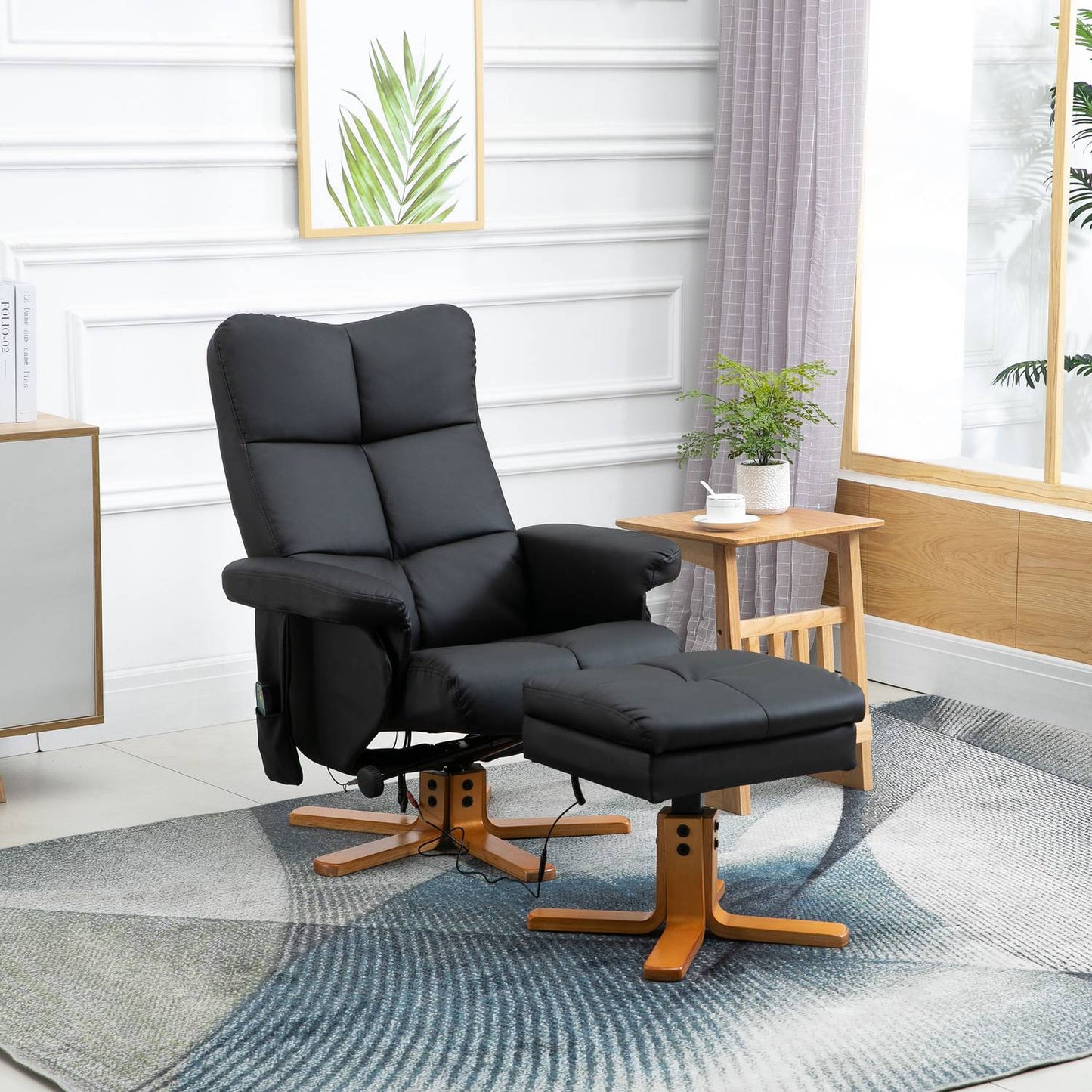 Massage chair Armchair with footstool, 145° tilt, black
