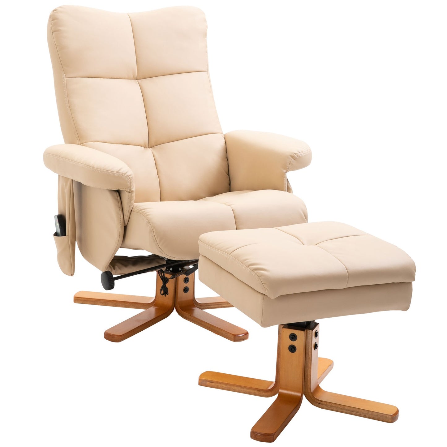 Lounger with footstool, synthetic leather, 145° tilt