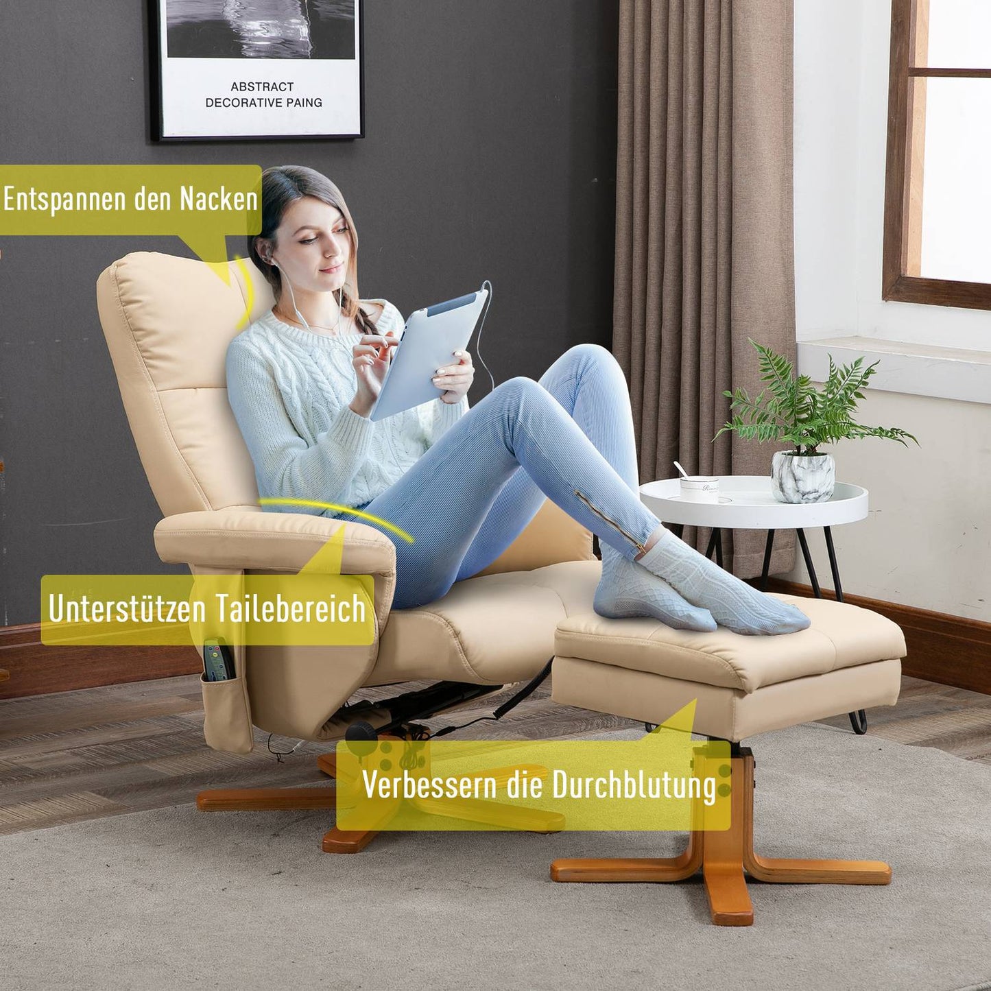 Lounger with footstool, synthetic leather, 145° tilt