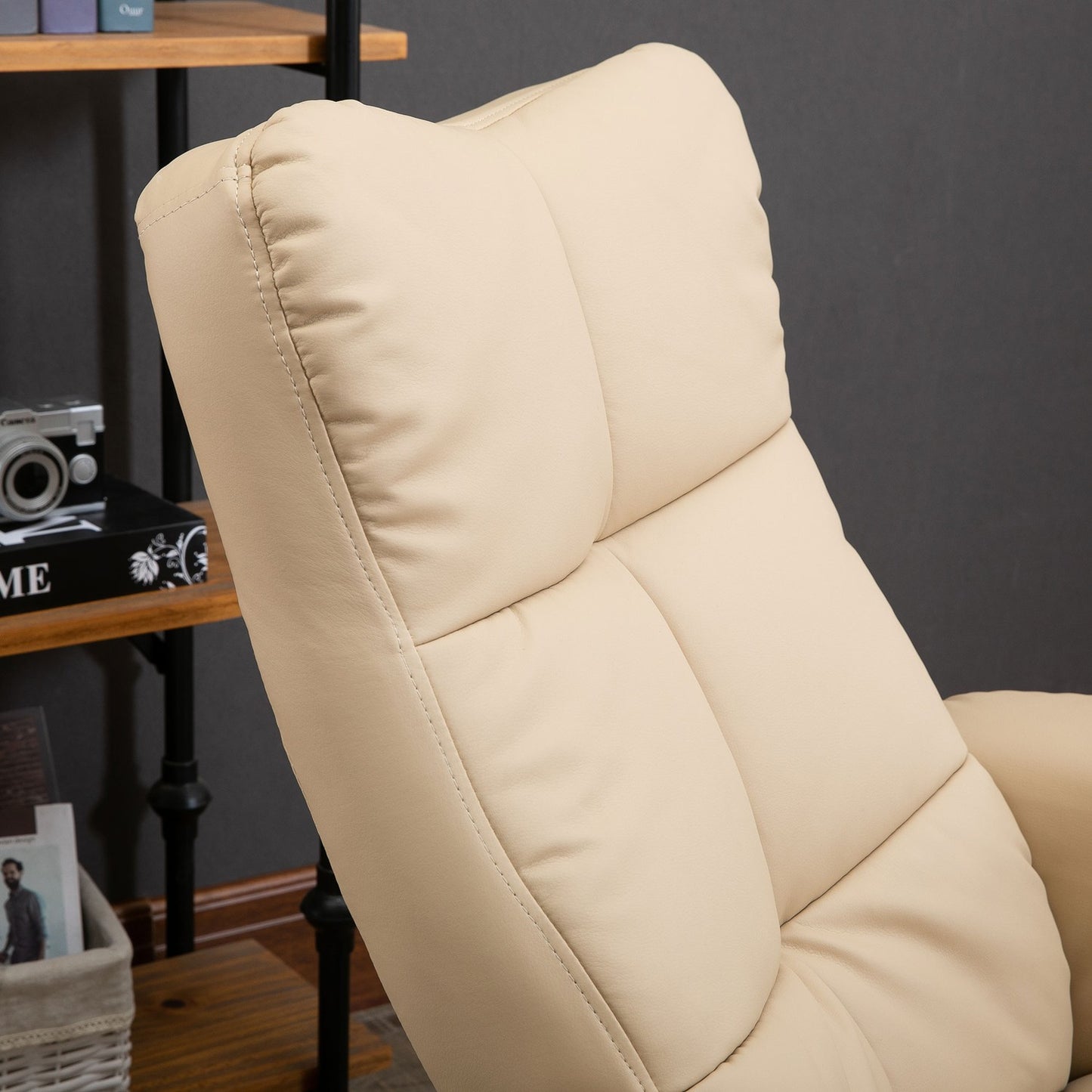 Lounger with footstool, synthetic leather, 145° tilt
