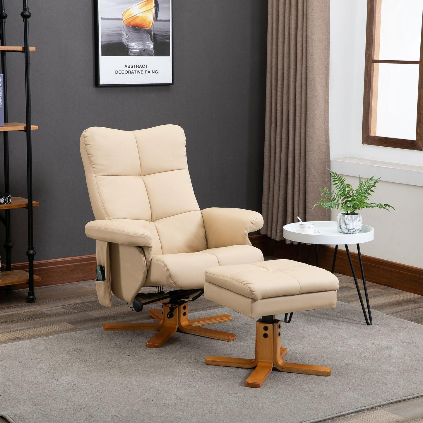 Lounger with footstool, synthetic leather, 145° tilt