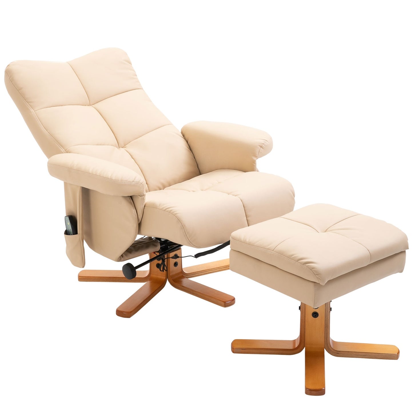 Lounger with footstool, synthetic leather, 145° tilt