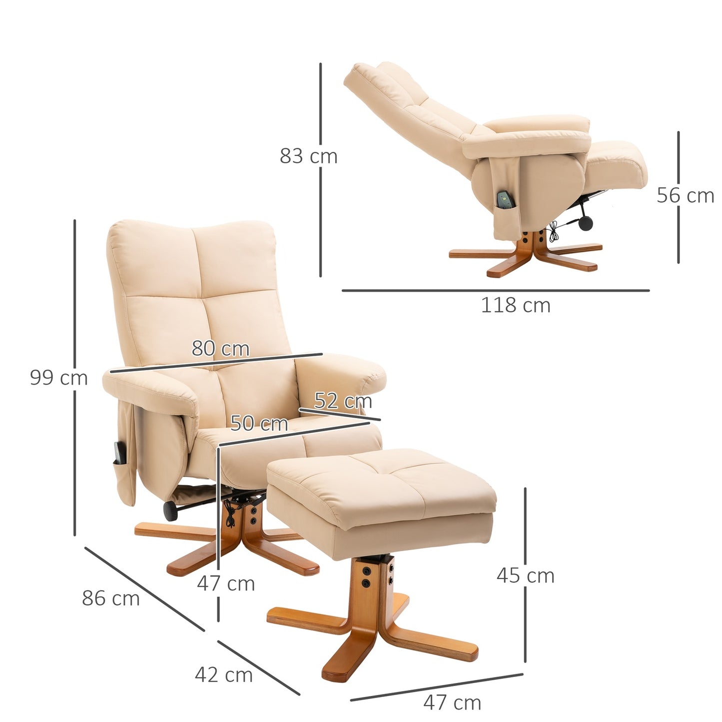 Lounger with footstool, synthetic leather, 145° tilt
