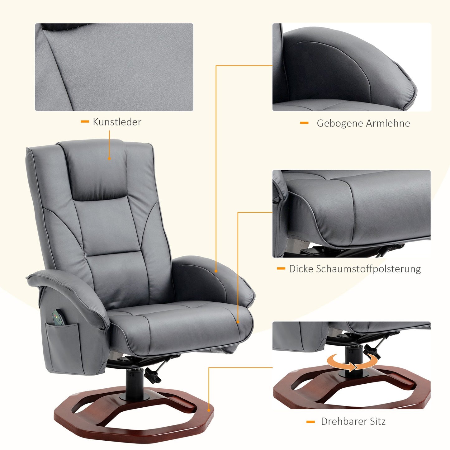 Lounger with footstool, artificial leather, 360° rotatable