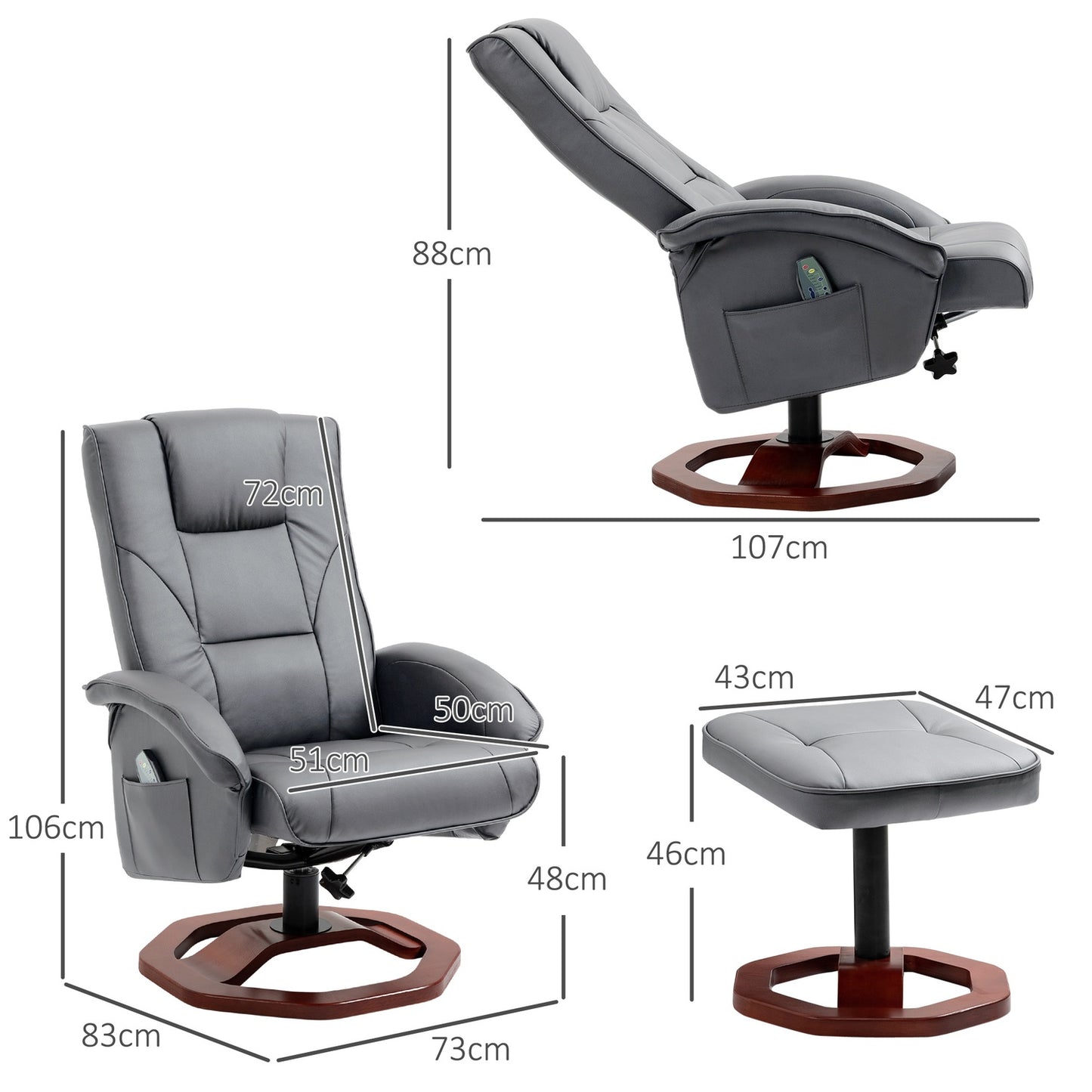 Lounger with footstool, artificial leather, 360° rotatable