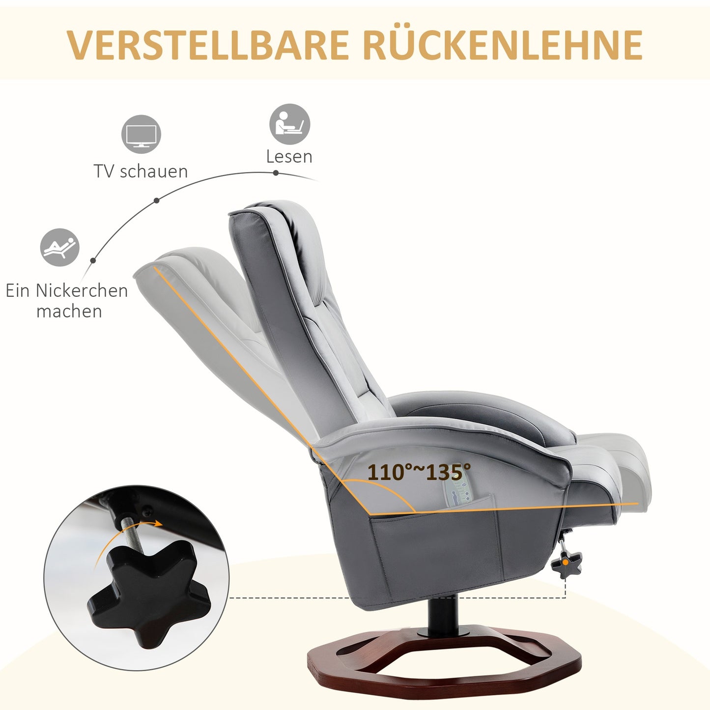 Lounger with footstool, artificial leather, 360° rotatable