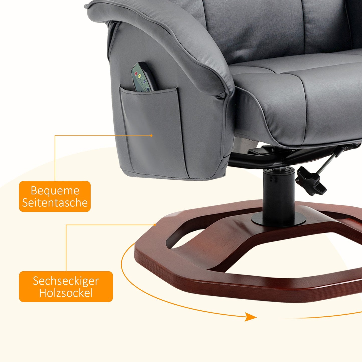 Lounger with footstool, artificial leather, 360° rotatable
