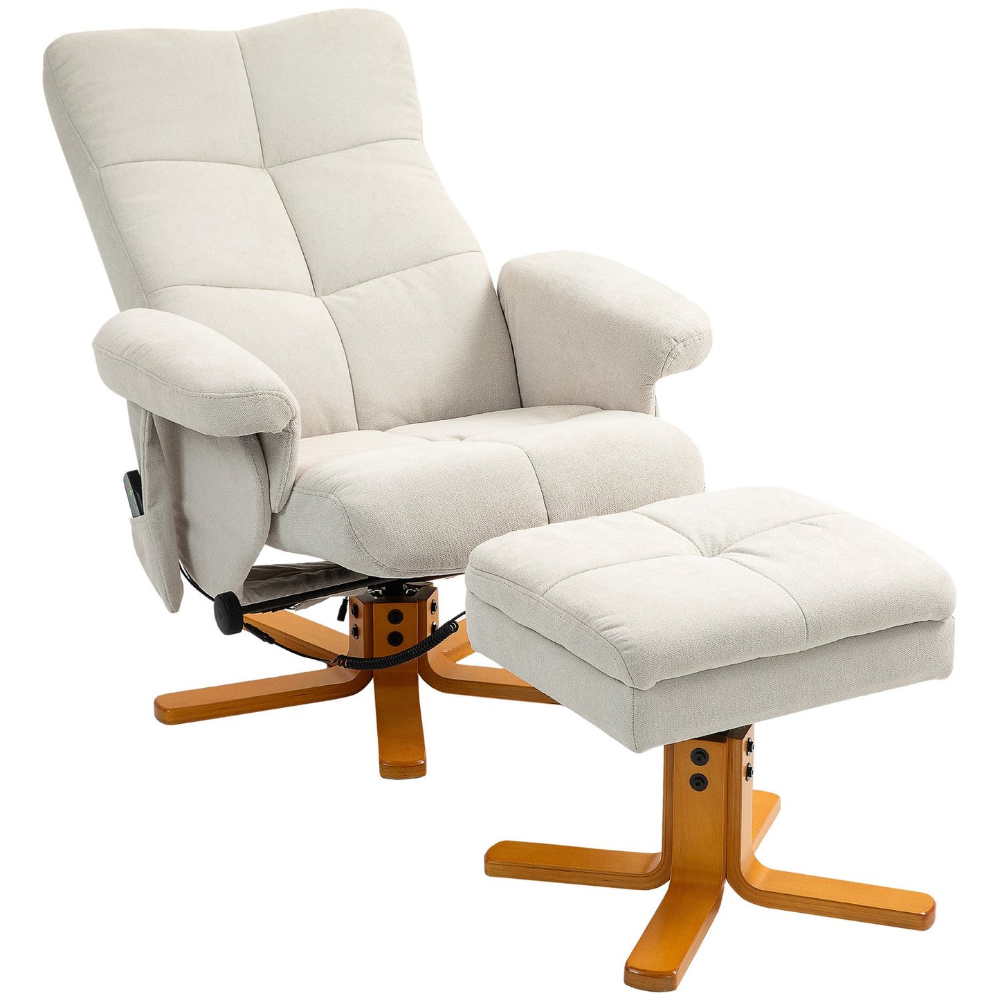 Cream white recliner with ottoman, swivel and storage