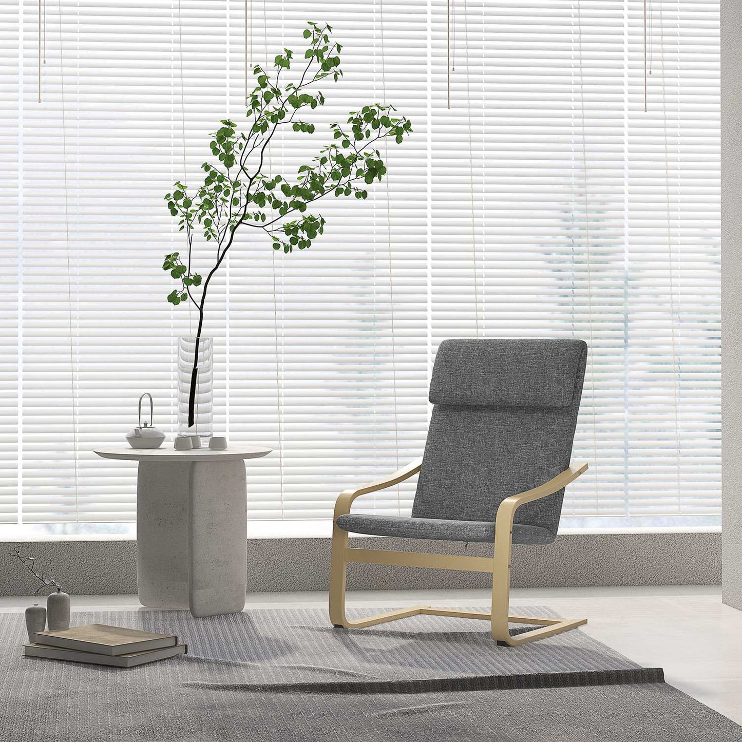 Lounge chair, dark gray birch wood, living room comfort