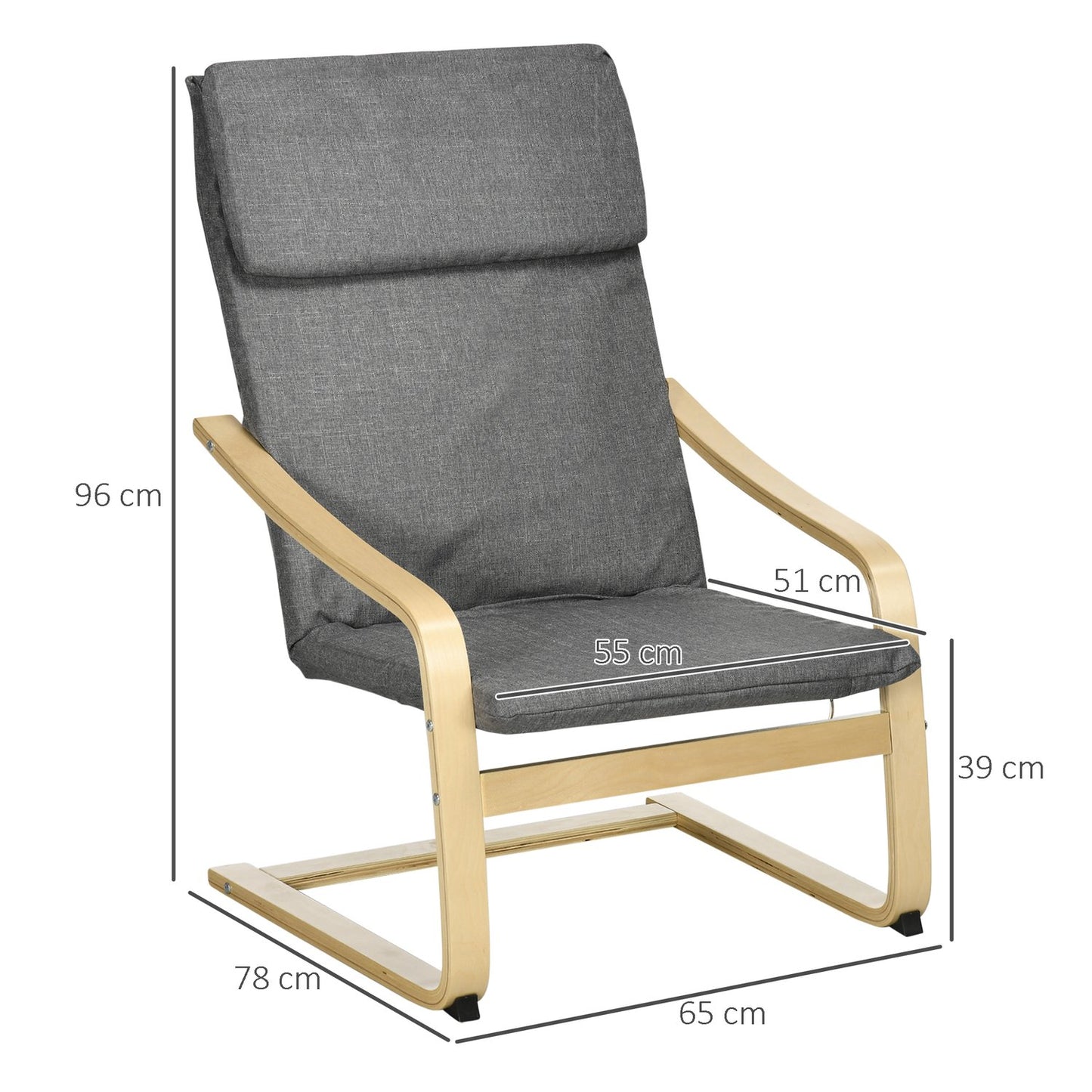 Lounge chair, dark gray birch wood, living room comfort
