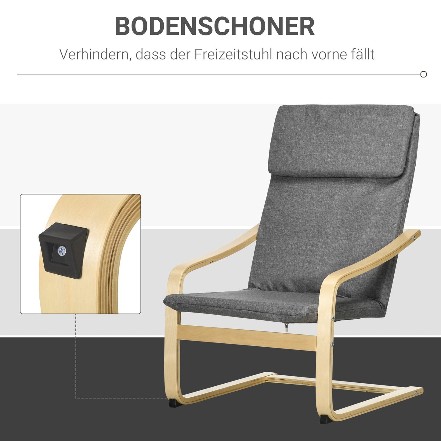 Lounge chair, dark gray birch wood, living room comfort