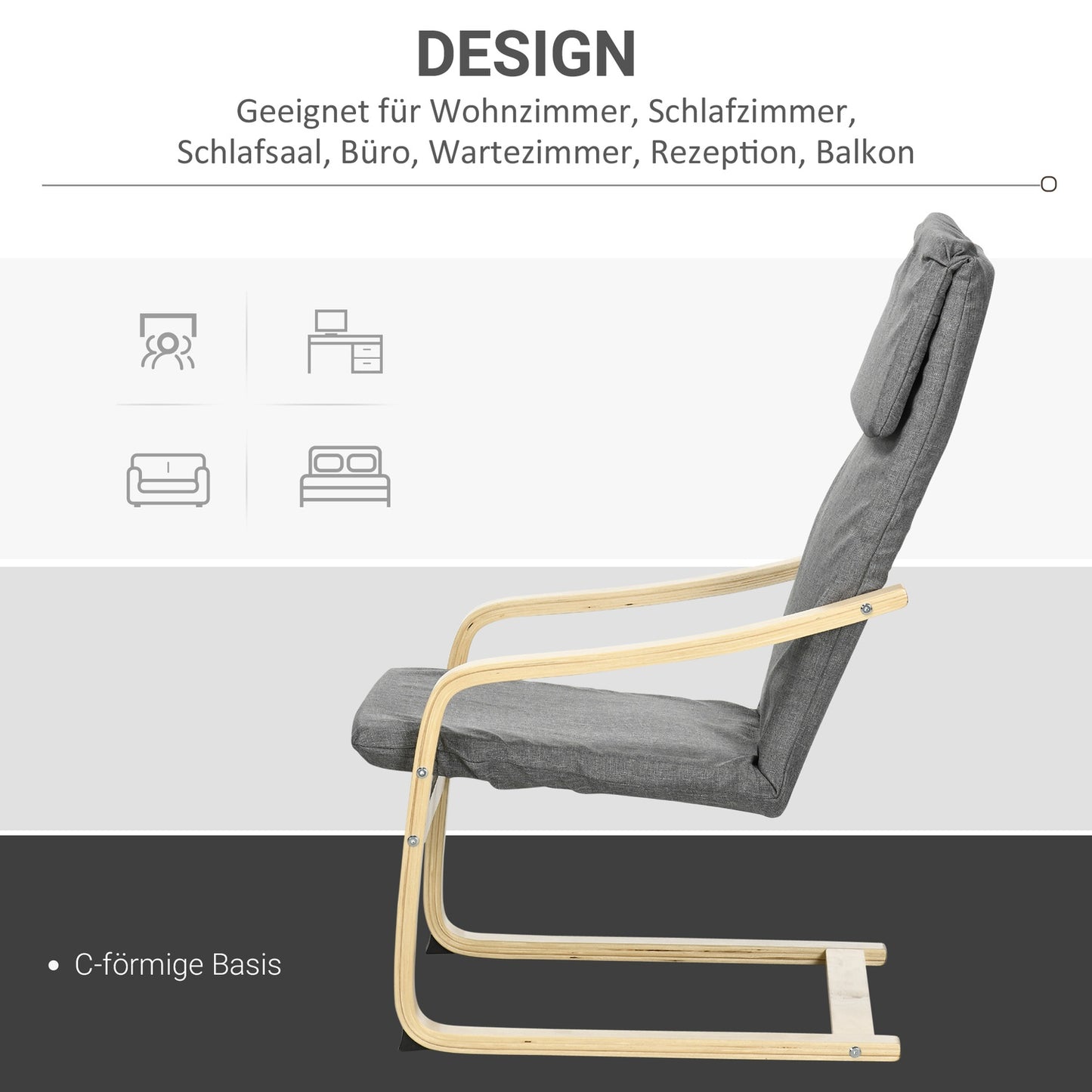 Lounge chair, dark gray birch wood, living room comfort