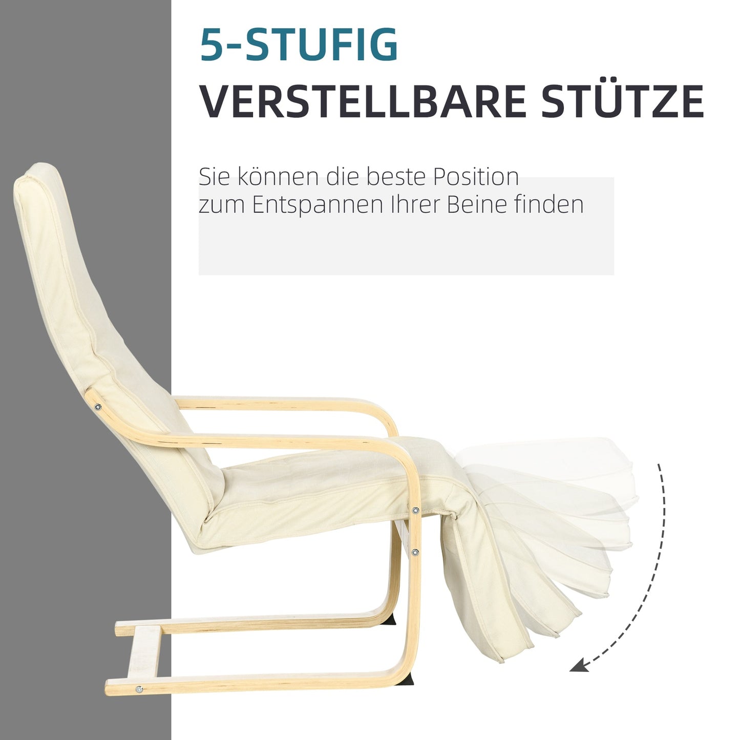 Relaxation Swing Recliner Chair, Adjustable Footrest, Cream