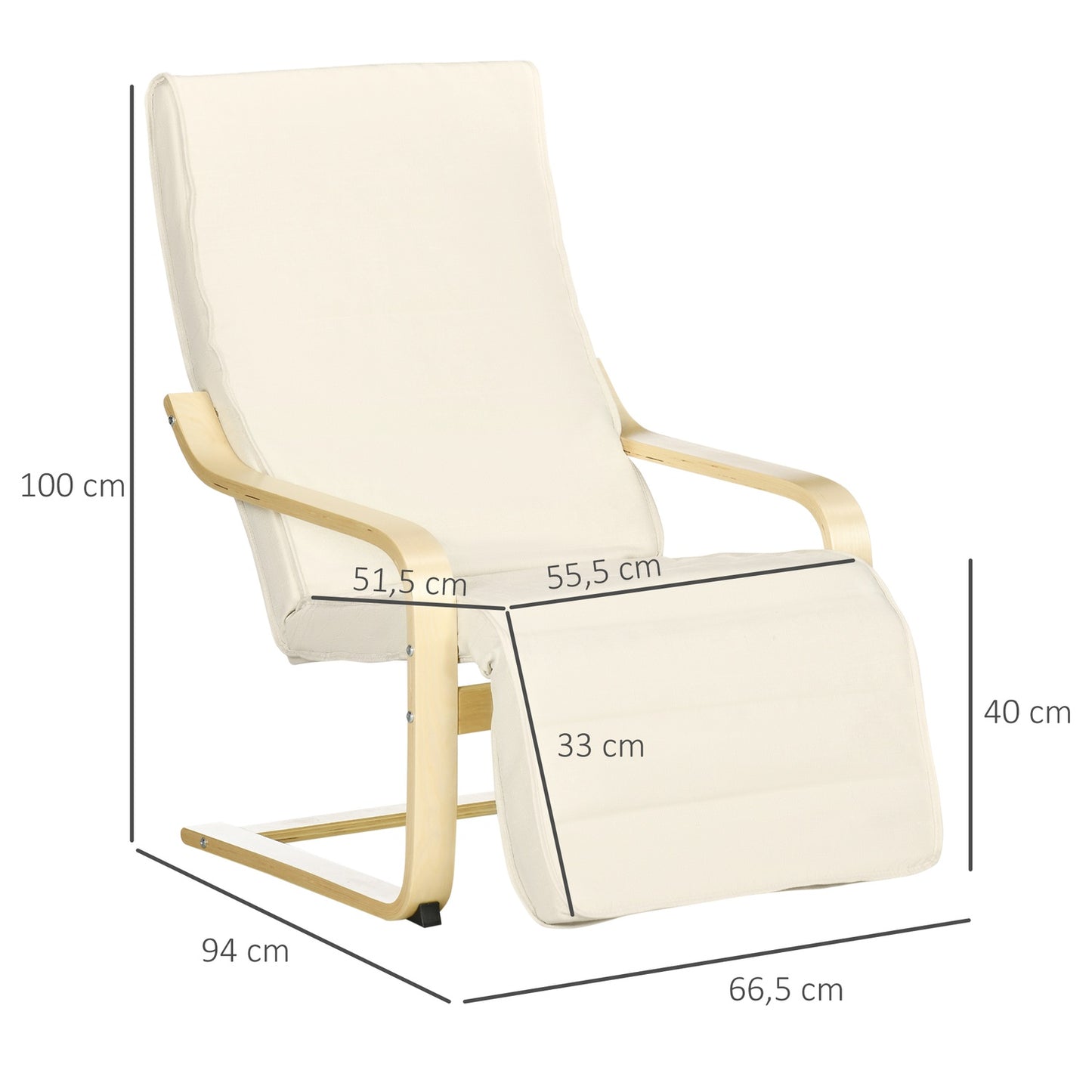 Relaxation Swing Recliner Chair, Adjustable Footrest, Cream
