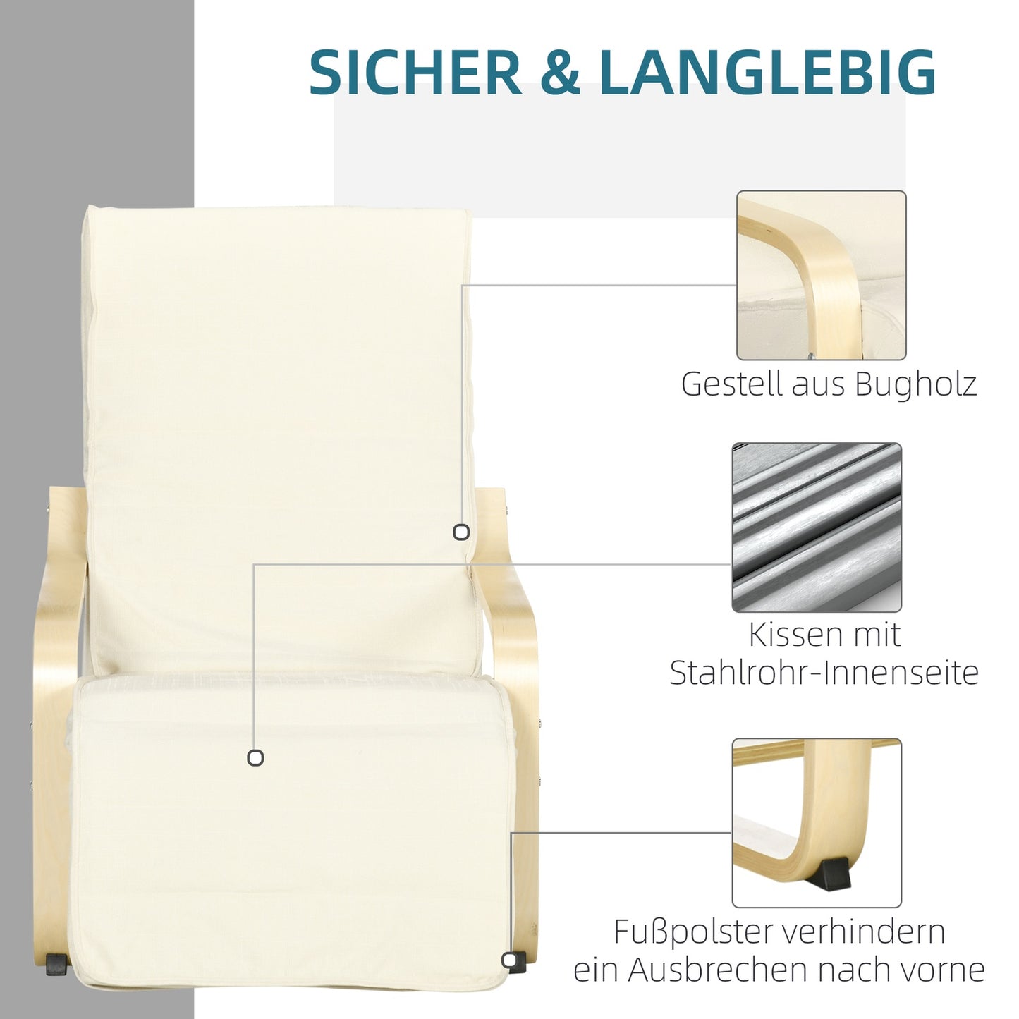 Relaxation Swing Recliner Chair, Adjustable Footrest, Cream