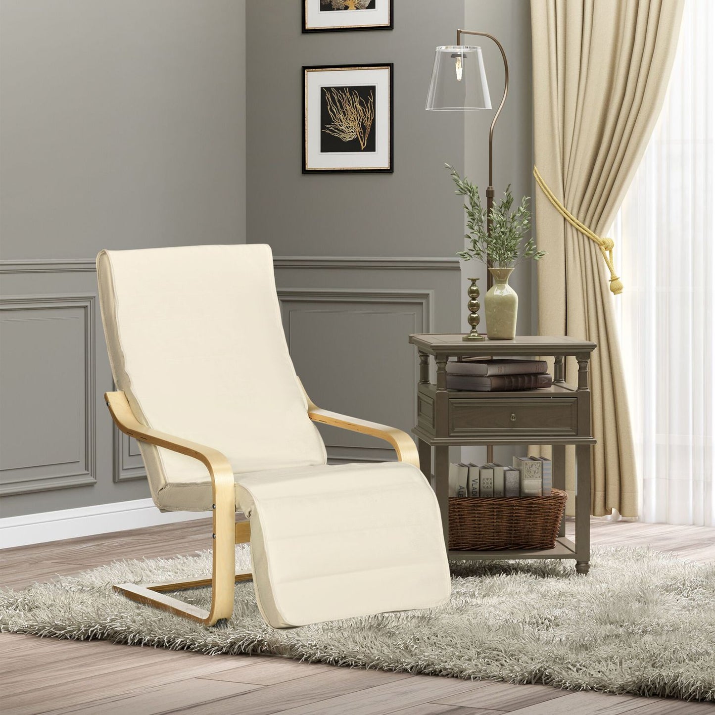 Relaxation Swing Recliner Chair, Adjustable Footrest, Cream