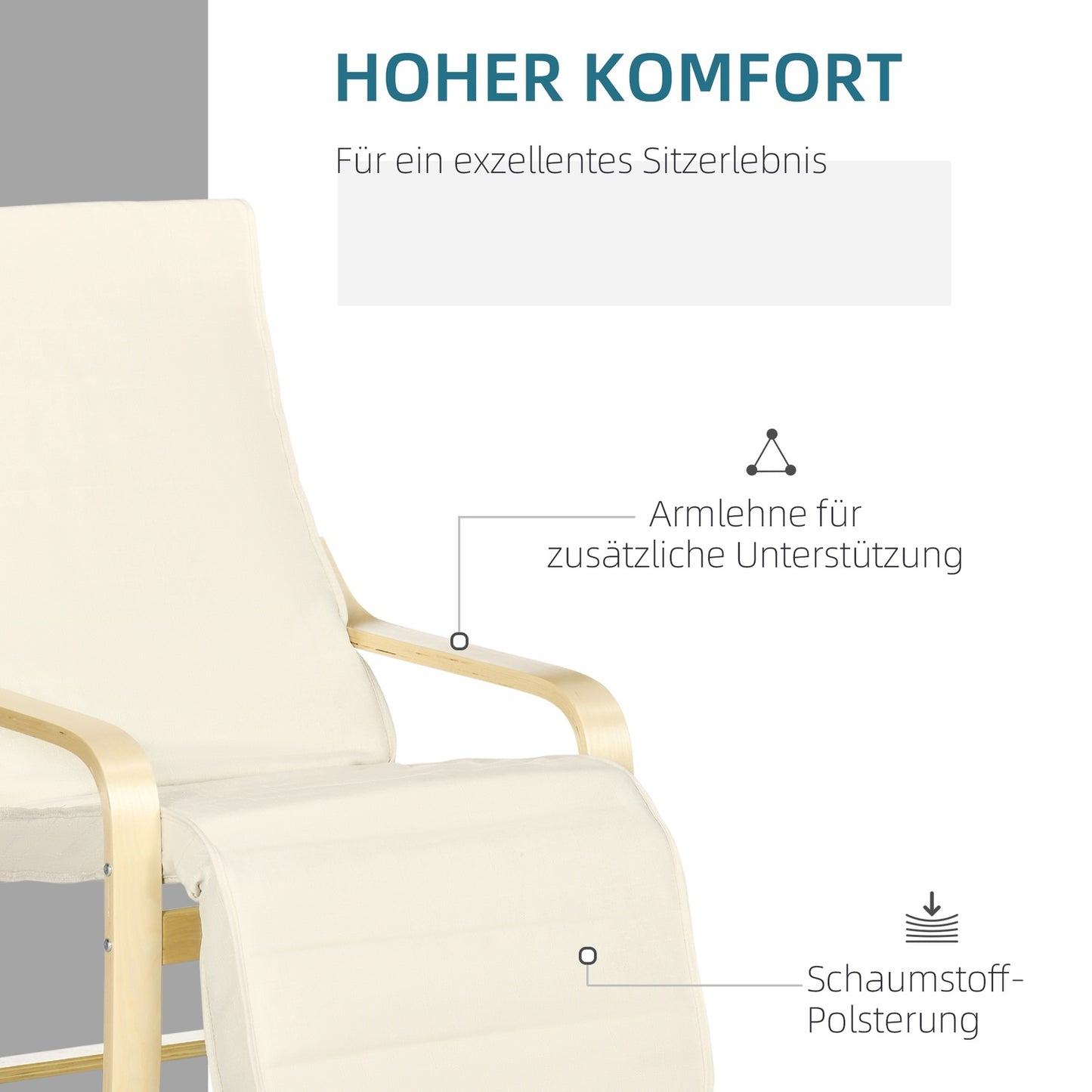 Relaxation Swing Recliner Chair, Adjustable Footrest, Cream