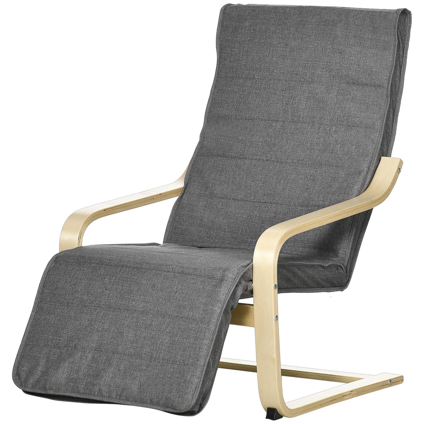 Adjustable recliner, birch wood, gray linen look