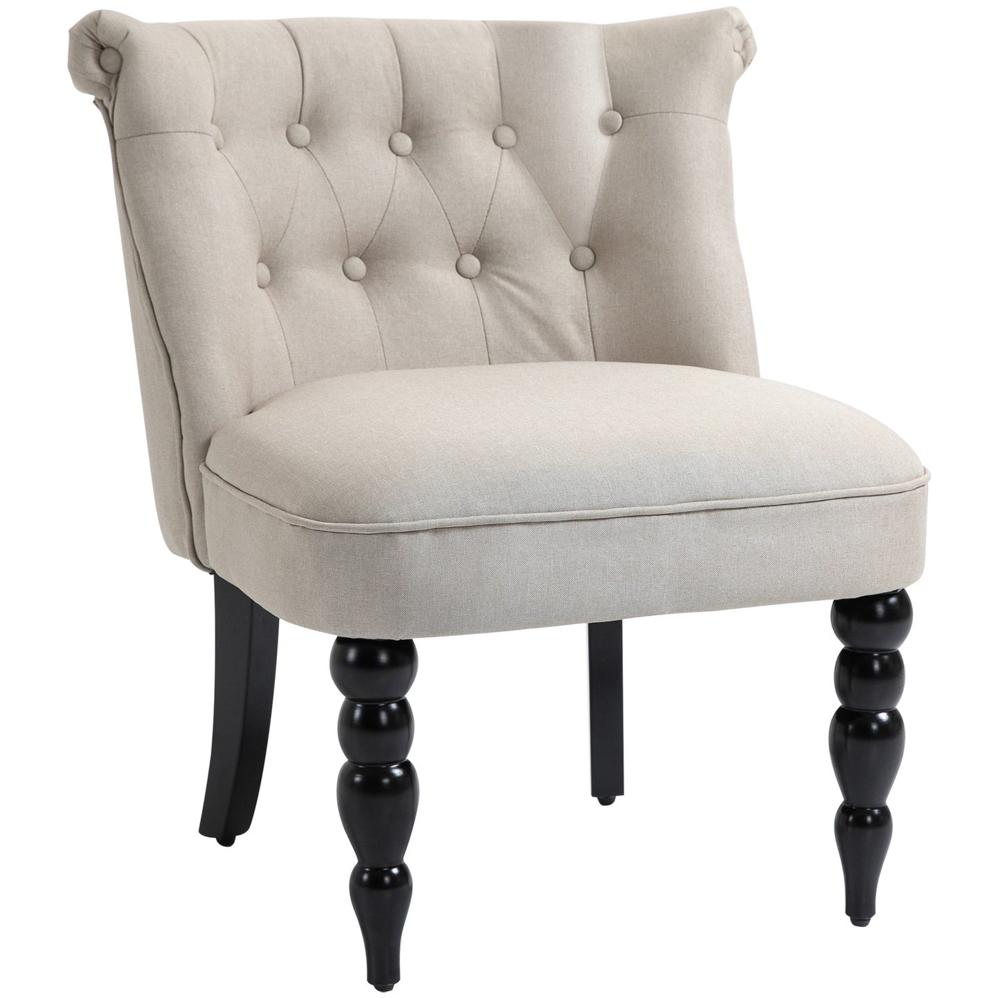 Vintage upholstered lounge chair, wooden frame, linen cover