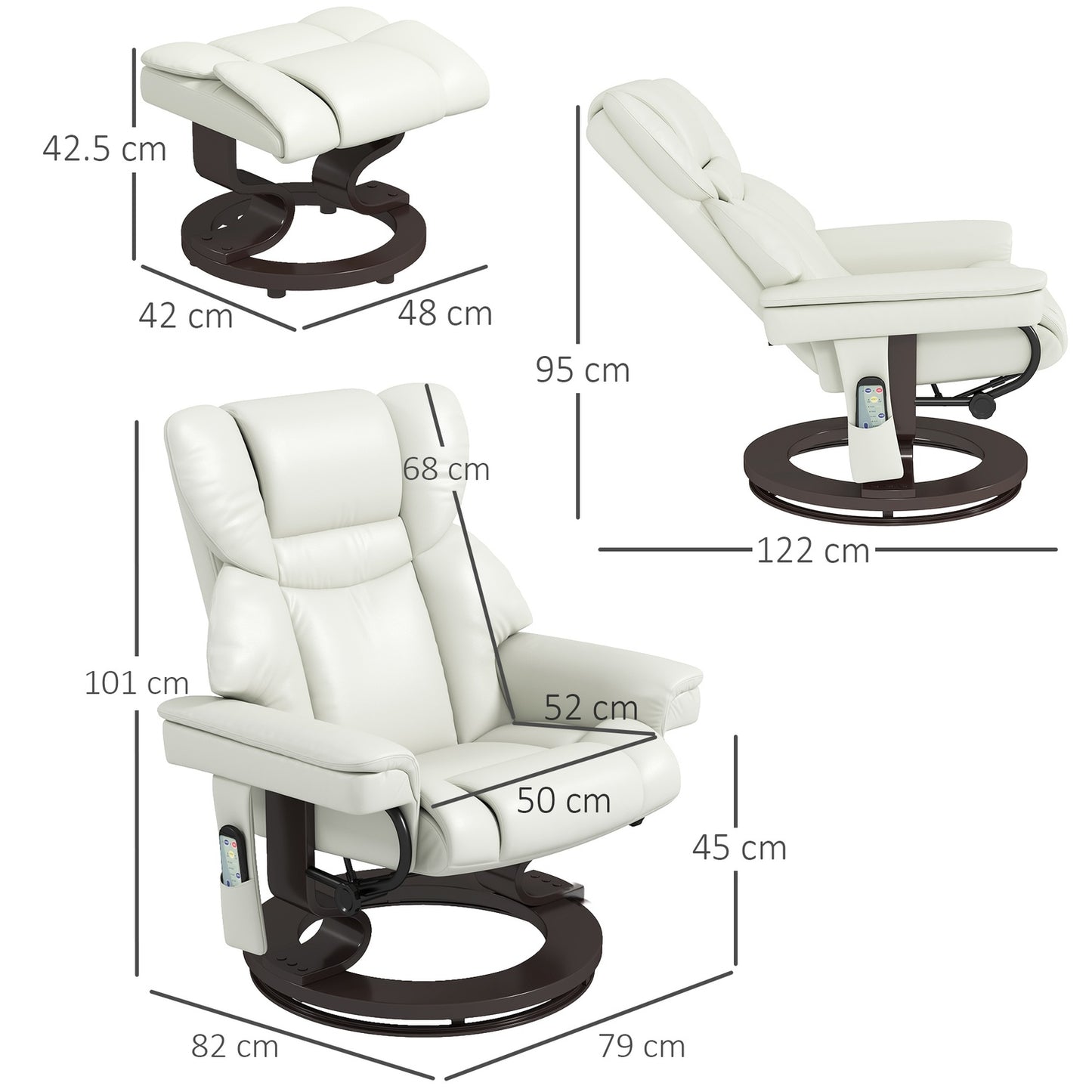 Electric recliner with ottoman, artificial leather, cream