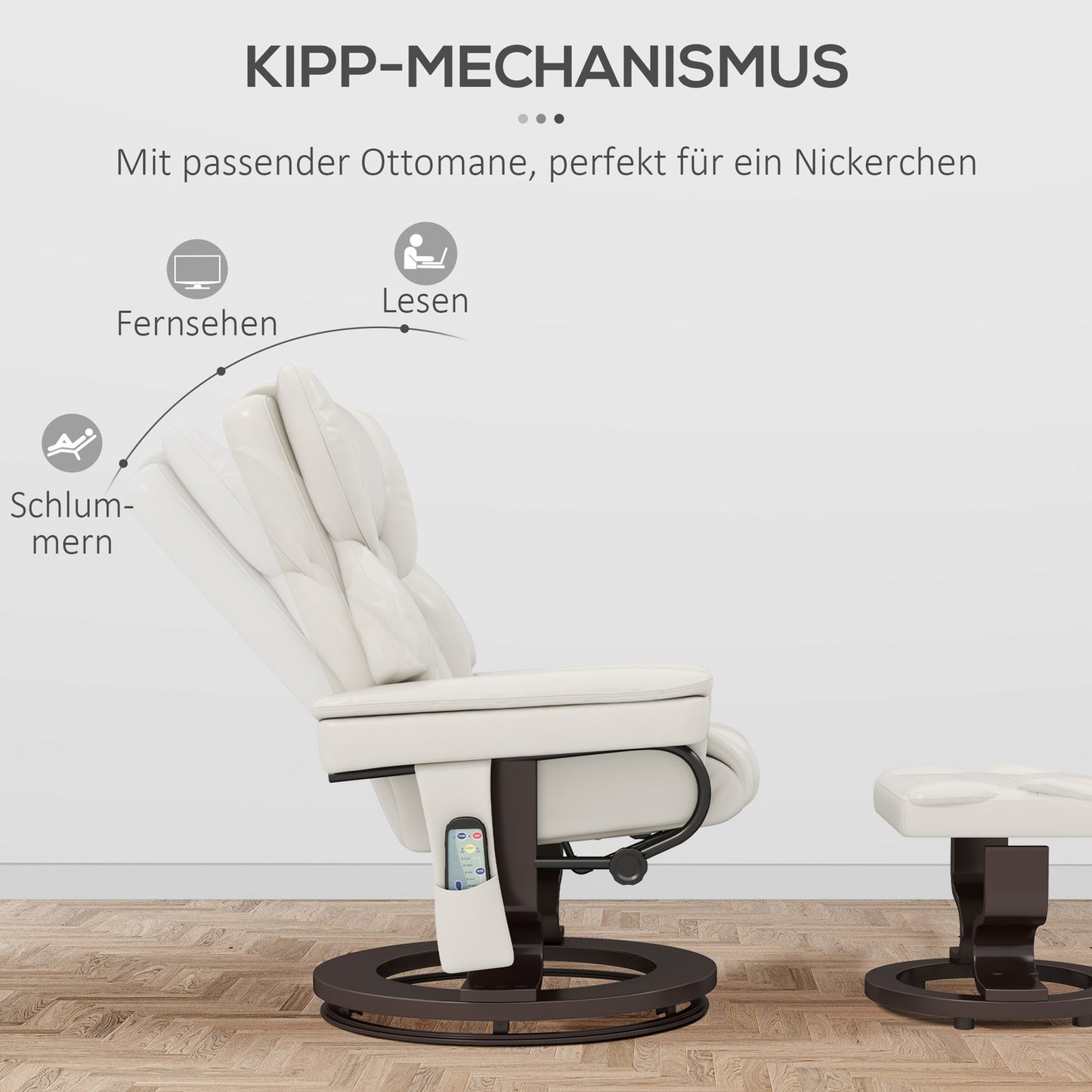 Electric recliner with ottoman, artificial leather, cream