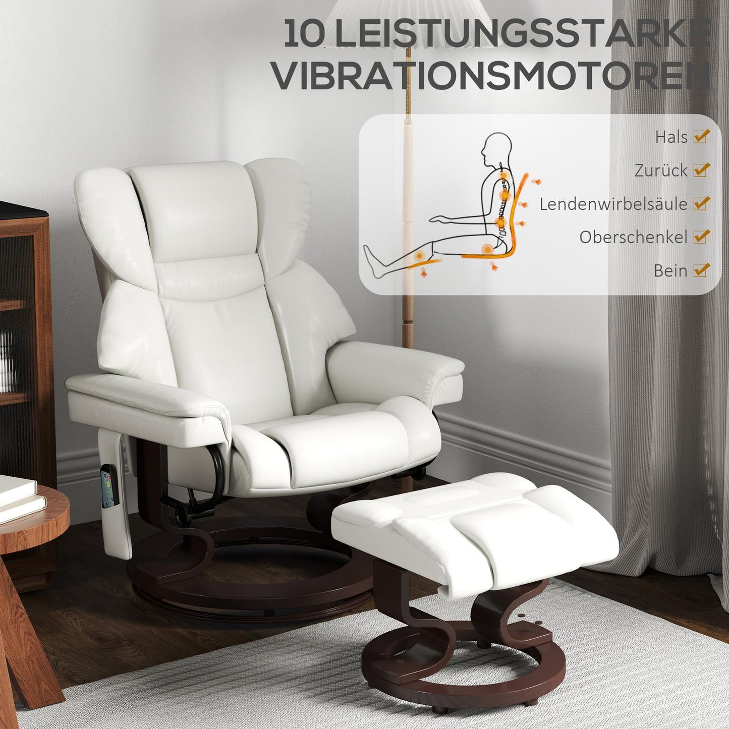 Electric recliner with ottoman, artificial leather, cream