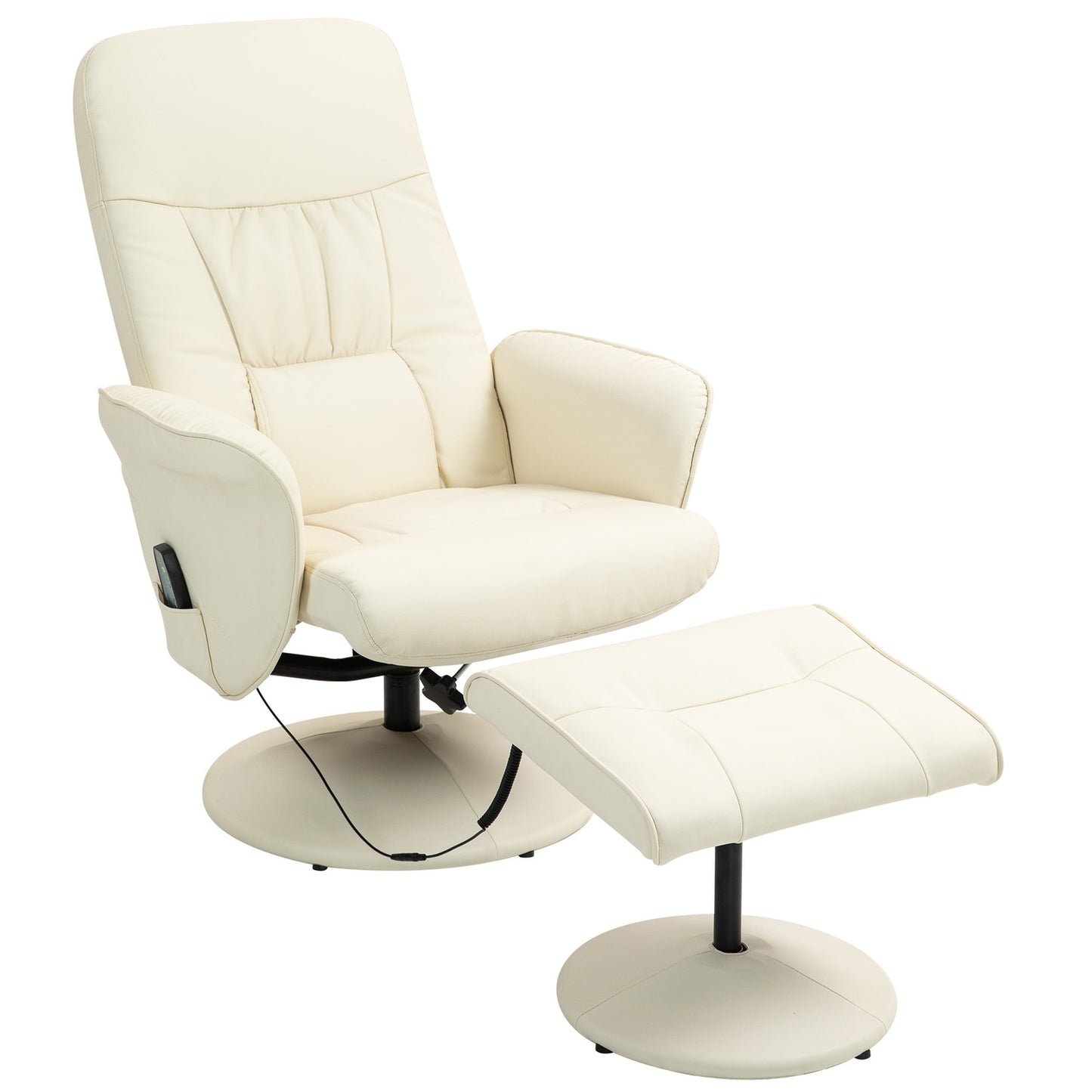 Electric recliner massage chair with footstool, cream white