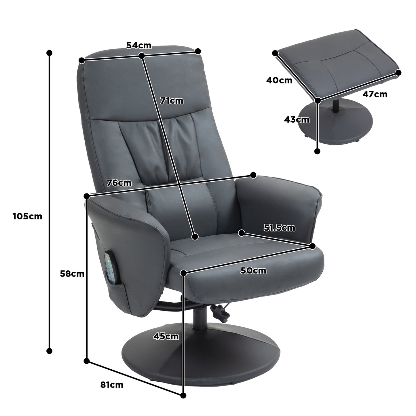 Electric massage chair, synthetic leather, dark grey