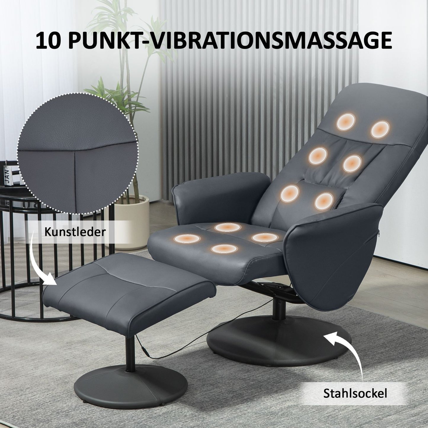 Electric massage chair, synthetic leather, dark grey