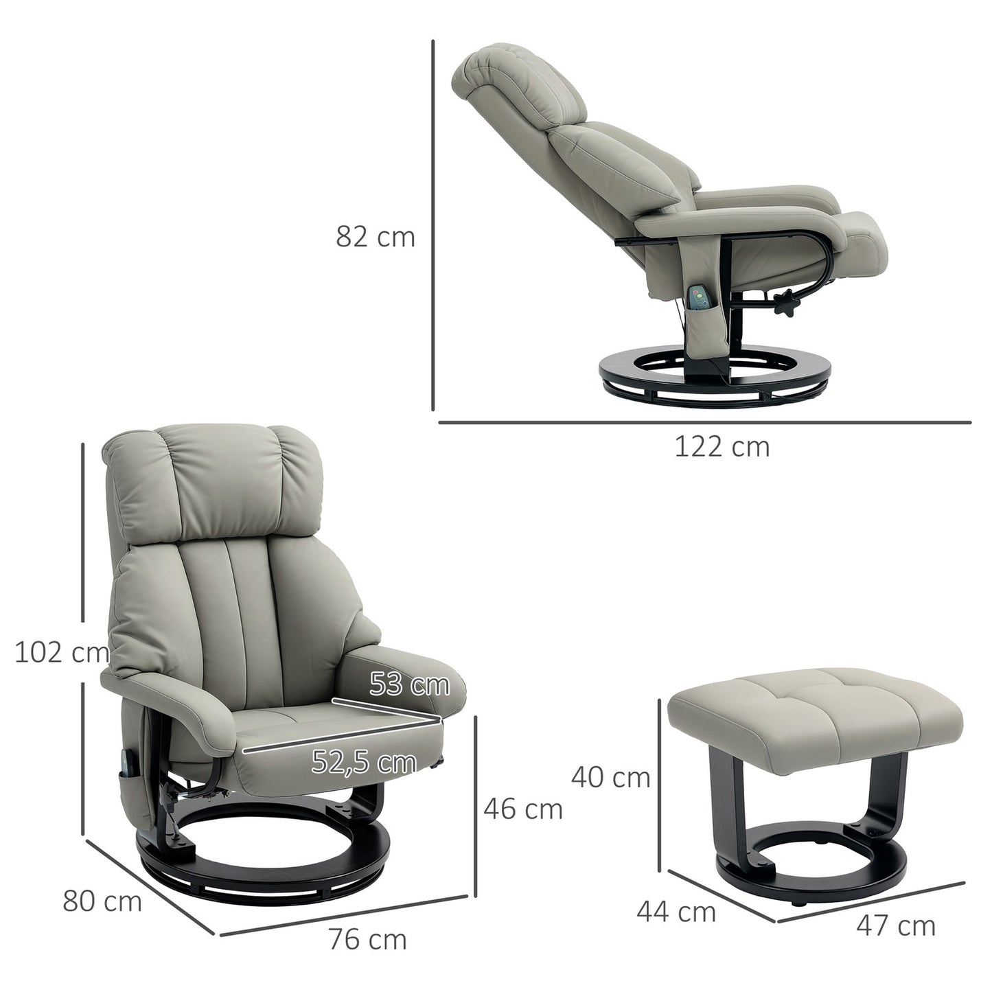 Electric recliner with massage and footstool, gray