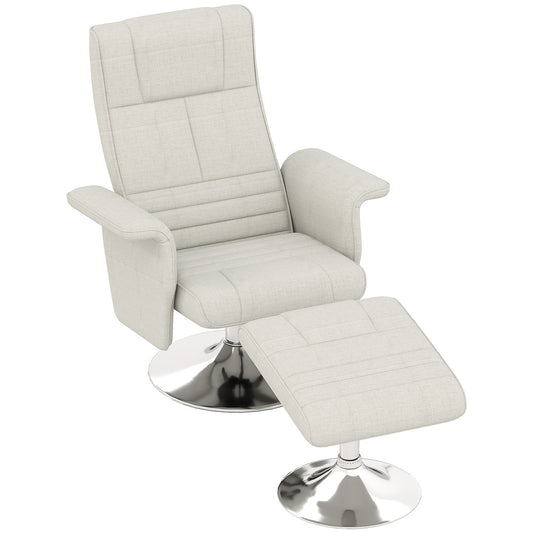 Cream-white reclining massage chair with footstool, 8-point vibration
