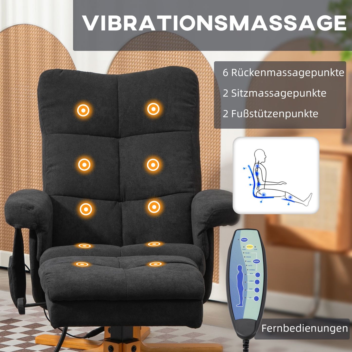 Electric massage chair with footstool, black