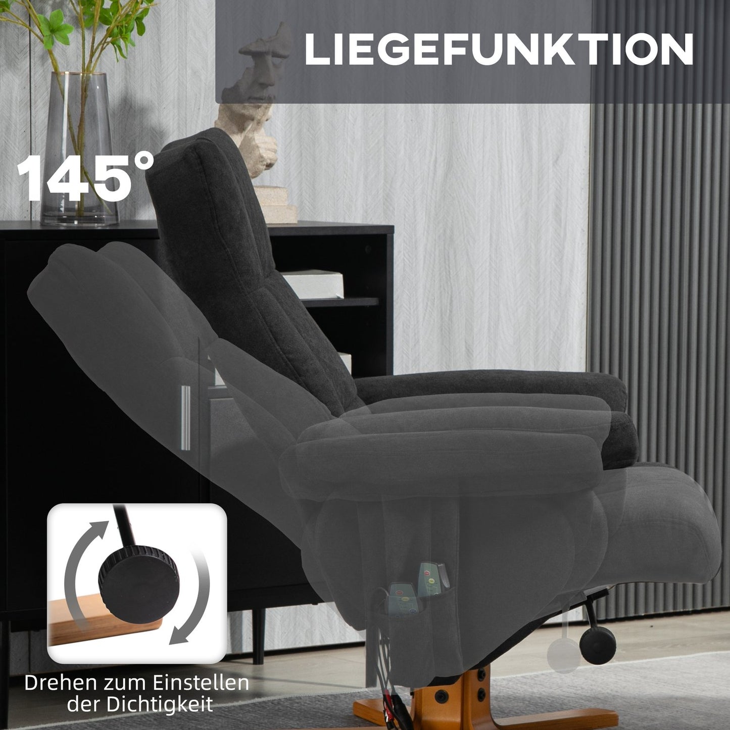 Electric massage chair with footstool, black