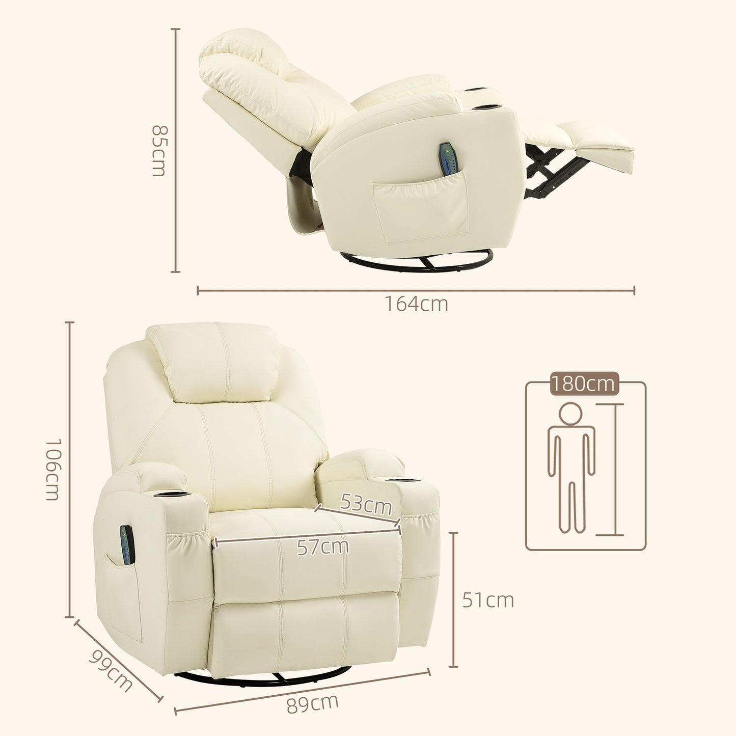 Electric reclining massage chair with rocker & remote control