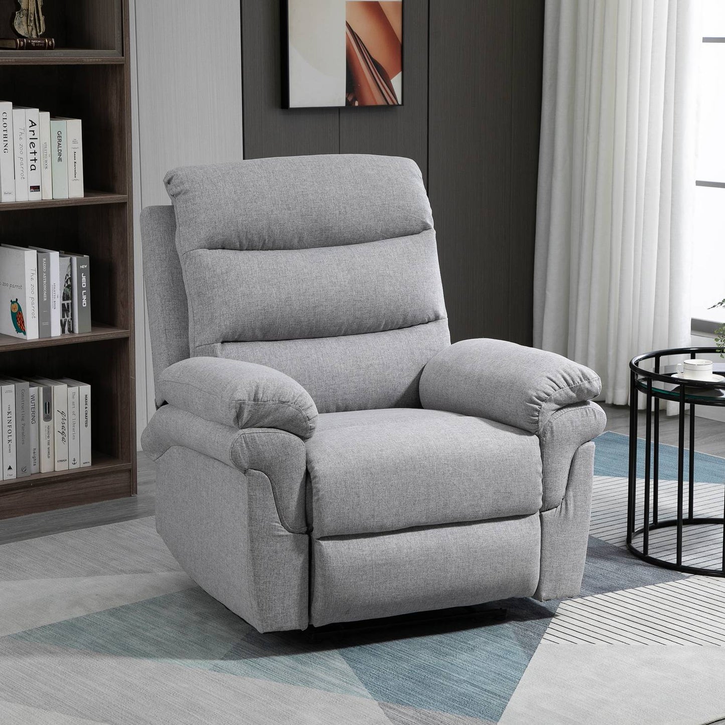 Light gray recliner with 165° tilt & foldable footrest