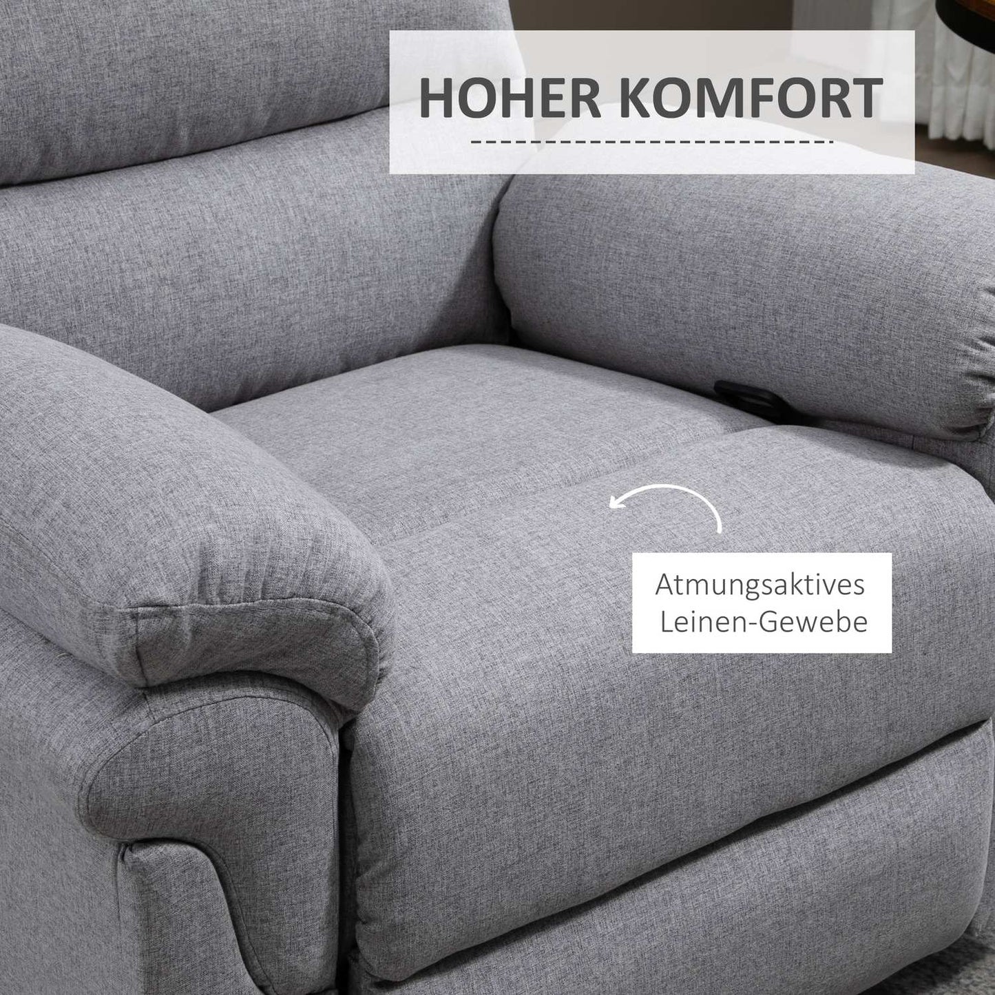 Light gray recliner with 165° tilt & foldable footrest